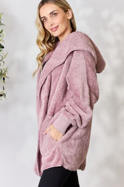 Women's Pink Lucky Brand Dusty Rose Faux Fur Hooded Zip Jacket sz